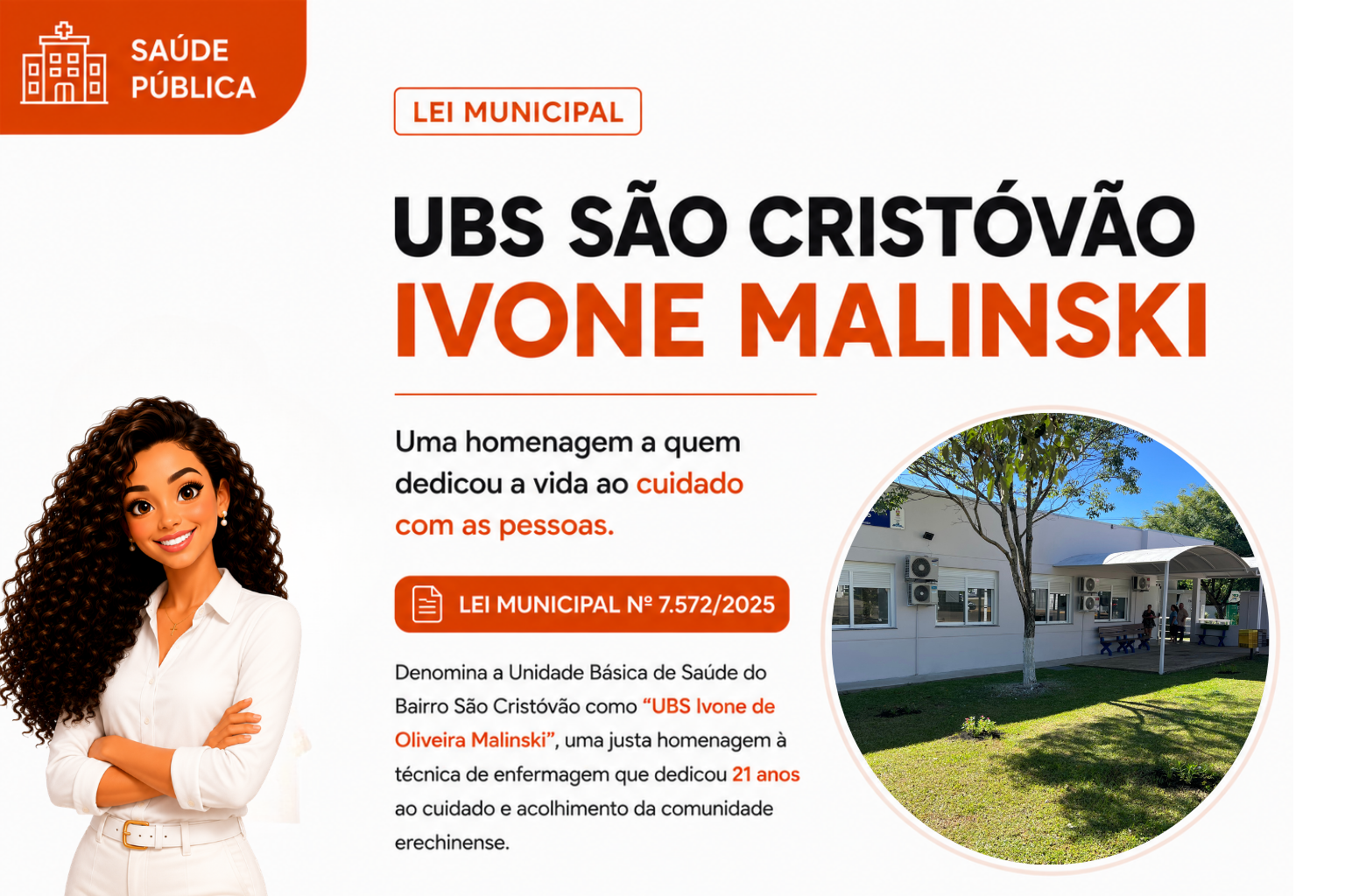 Denomina a (UBS) Unidade Básica de Saúde do Bairro São Cristóvão de Erechim de "Ivone de Oliveira Malinski".